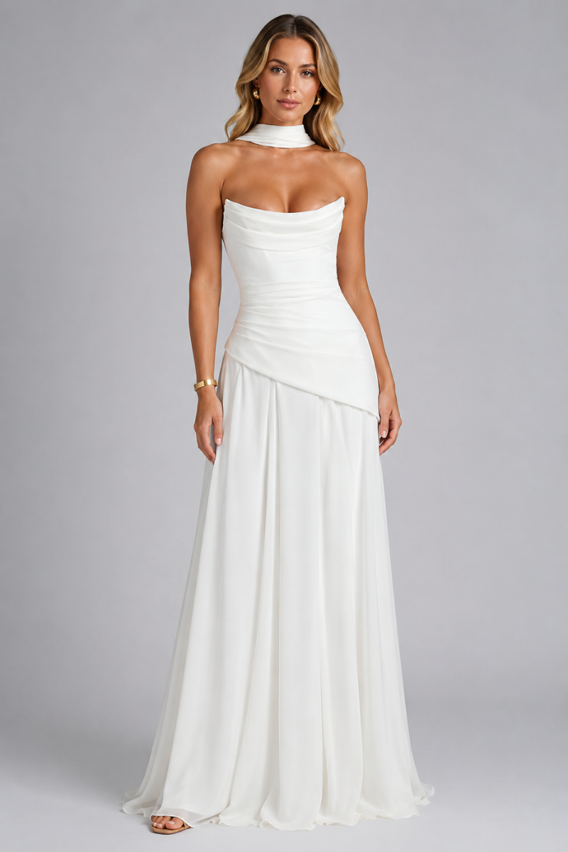 Women's Strapless Cowl Neck Maxi Dress – Elegant Evening Occasion Dres – ATHENA Bodywear