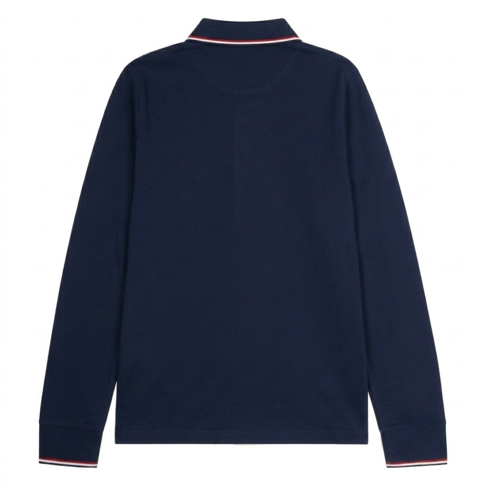 Moncler Men's Long Sleeve Contrast Trim Logo Patch Polo Shirt