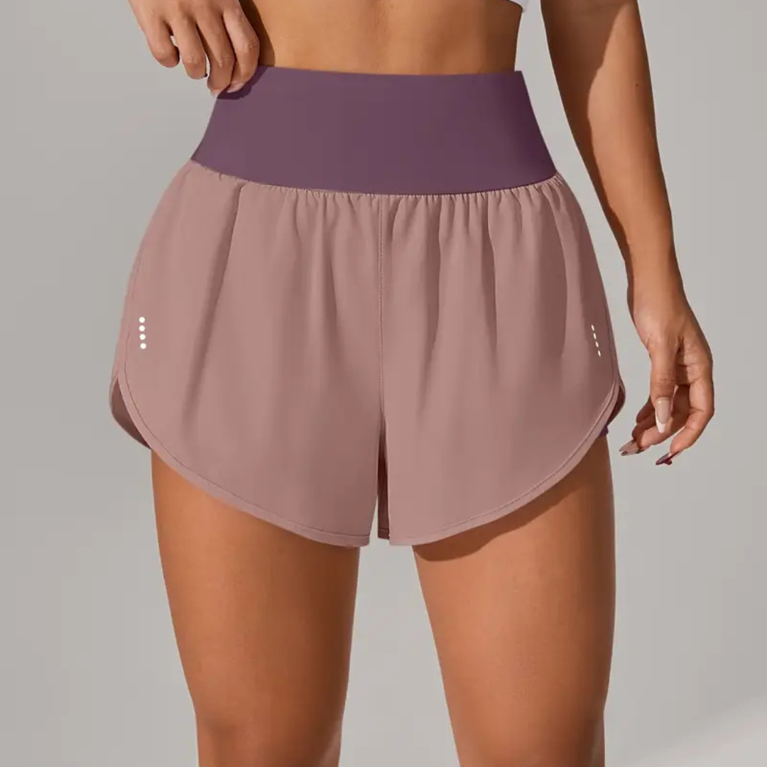 Women’s 2 in 1 Running Shorts with Pockets – Elastic Waist Workout Shorts