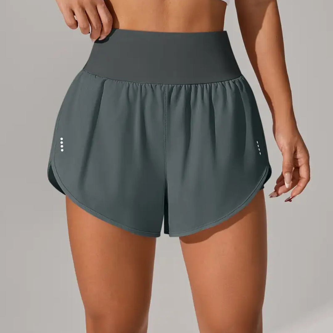 Women’s 2 in 1 Running Shorts with Pockets – Elastic Waist Workout Shorts