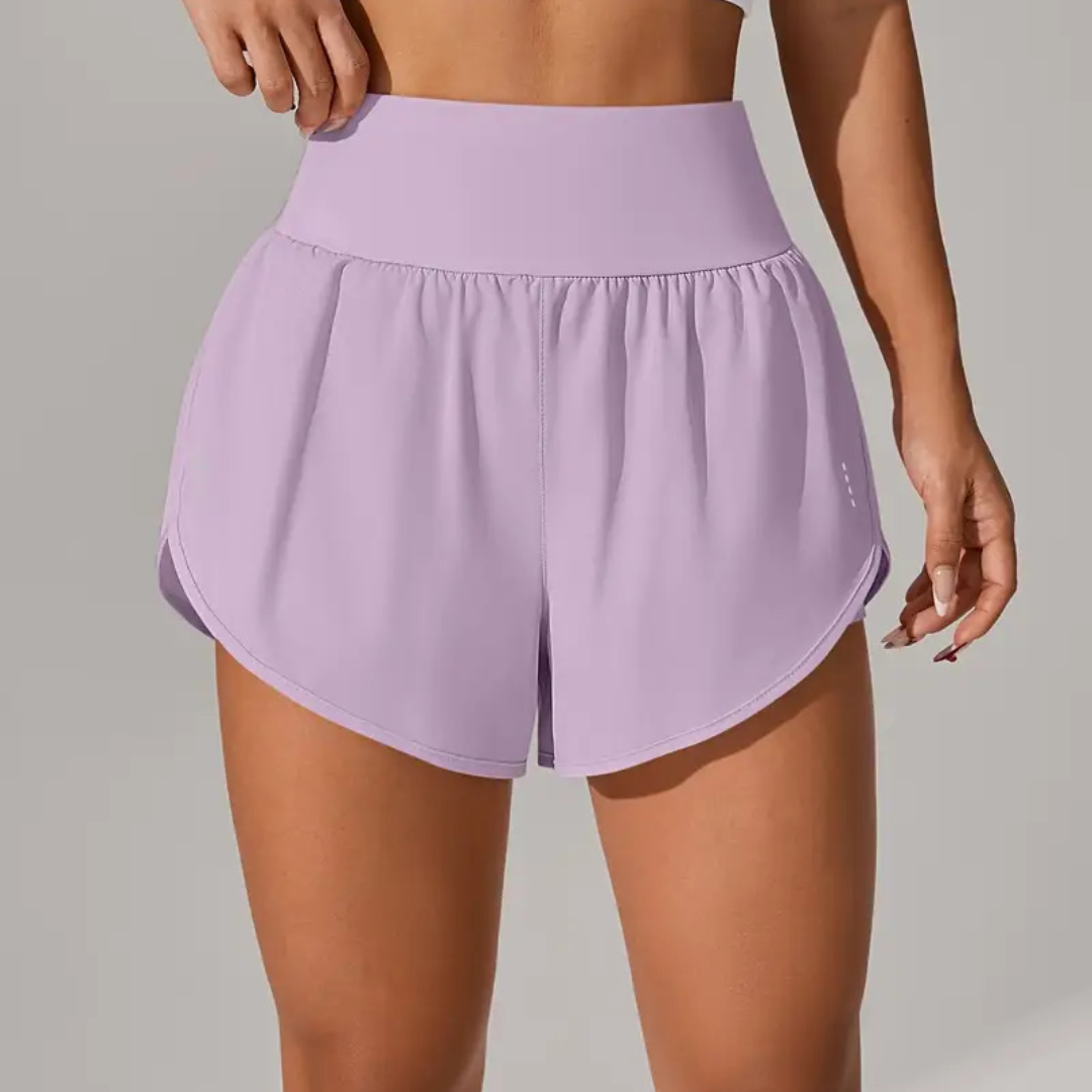 Women’s 2 in 1 Running Shorts with Pockets – Elastic Waist Workout Shorts