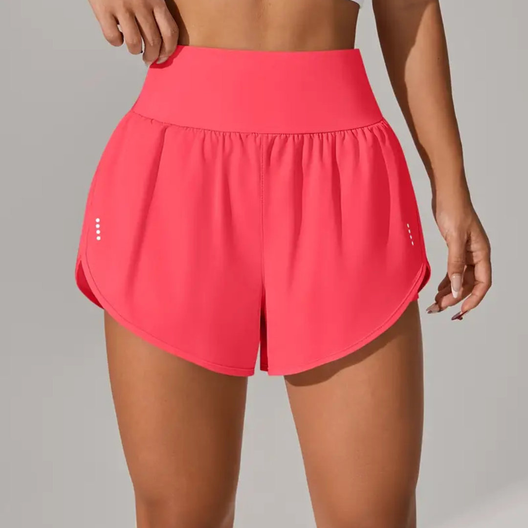 Women’s 2 in 1 Running Shorts with Pockets – Elastic Waist Workout Shorts
