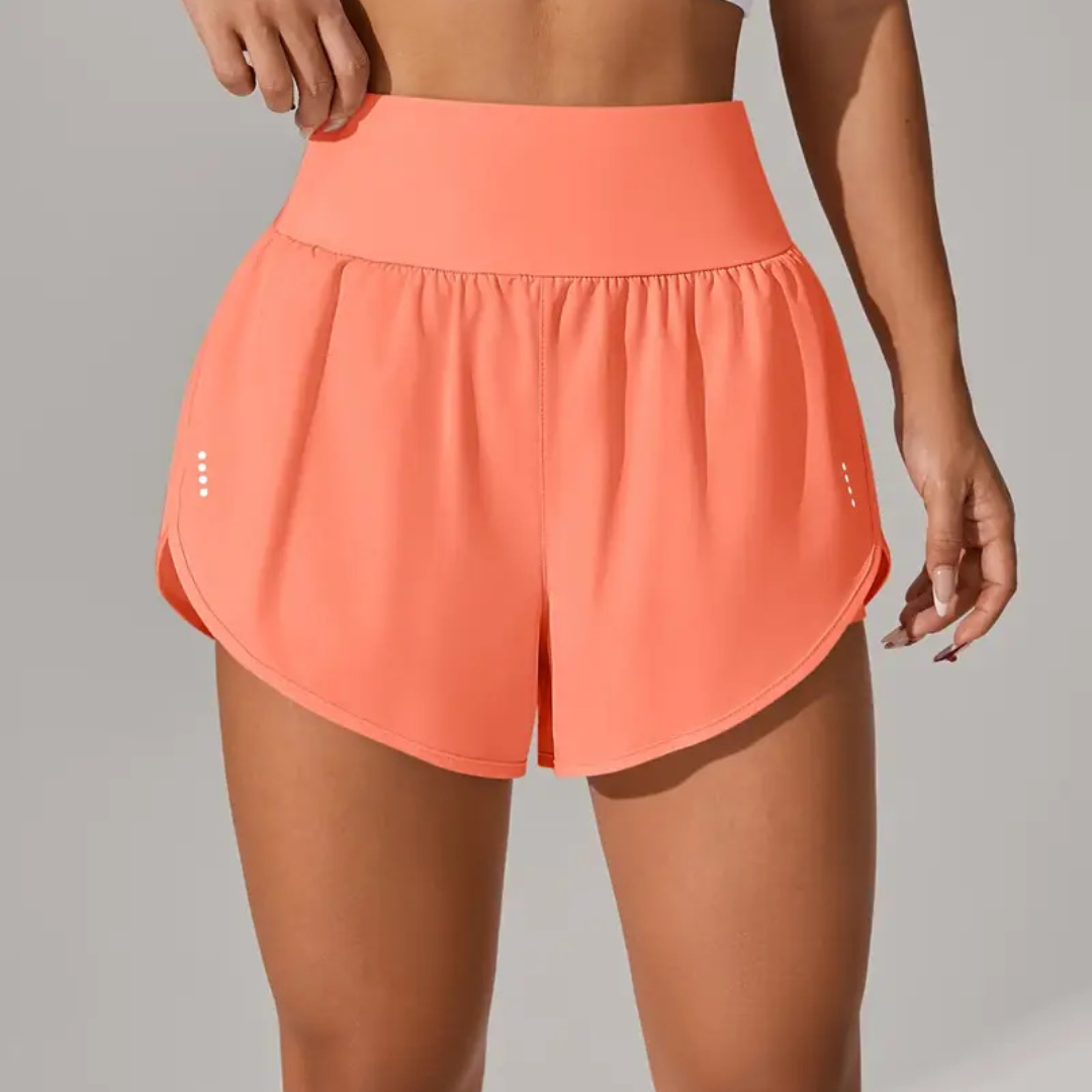 Women’s 2 in 1 Running Shorts with Pockets – Elastic Waist Workout Shorts