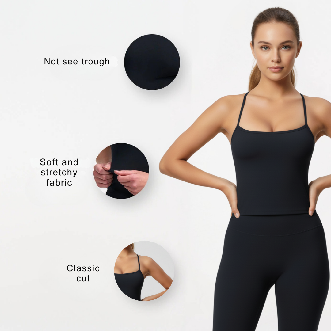 Women’s Tank Top with Built In Bra – Sleeveless Stretch Camisole Top