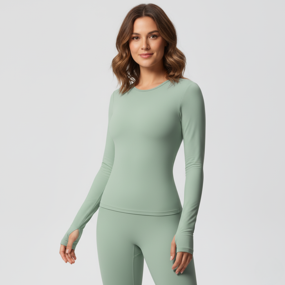 Women’s Long Sleeve Crop Top – Fitted Casual Top with Stretch Fit