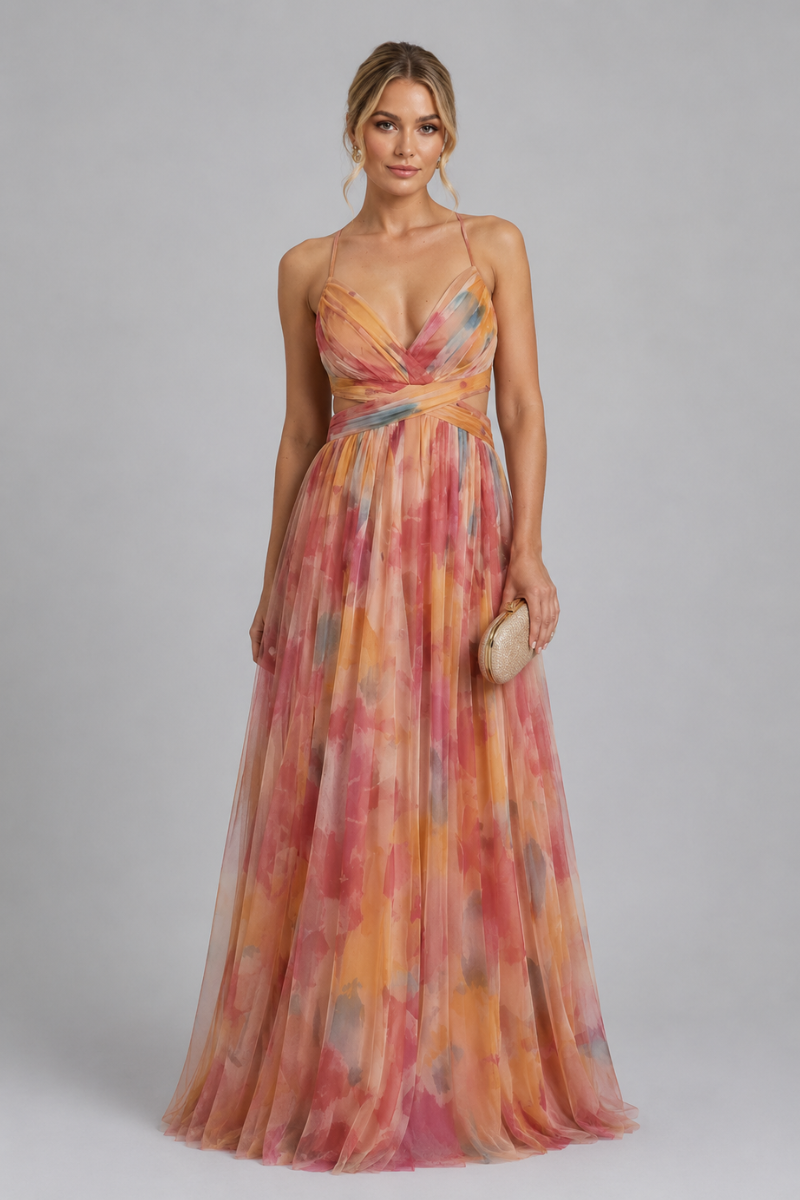Women's Floral V Neck Cut Out Maxi Dress – Elegant Summer Occasion Dress