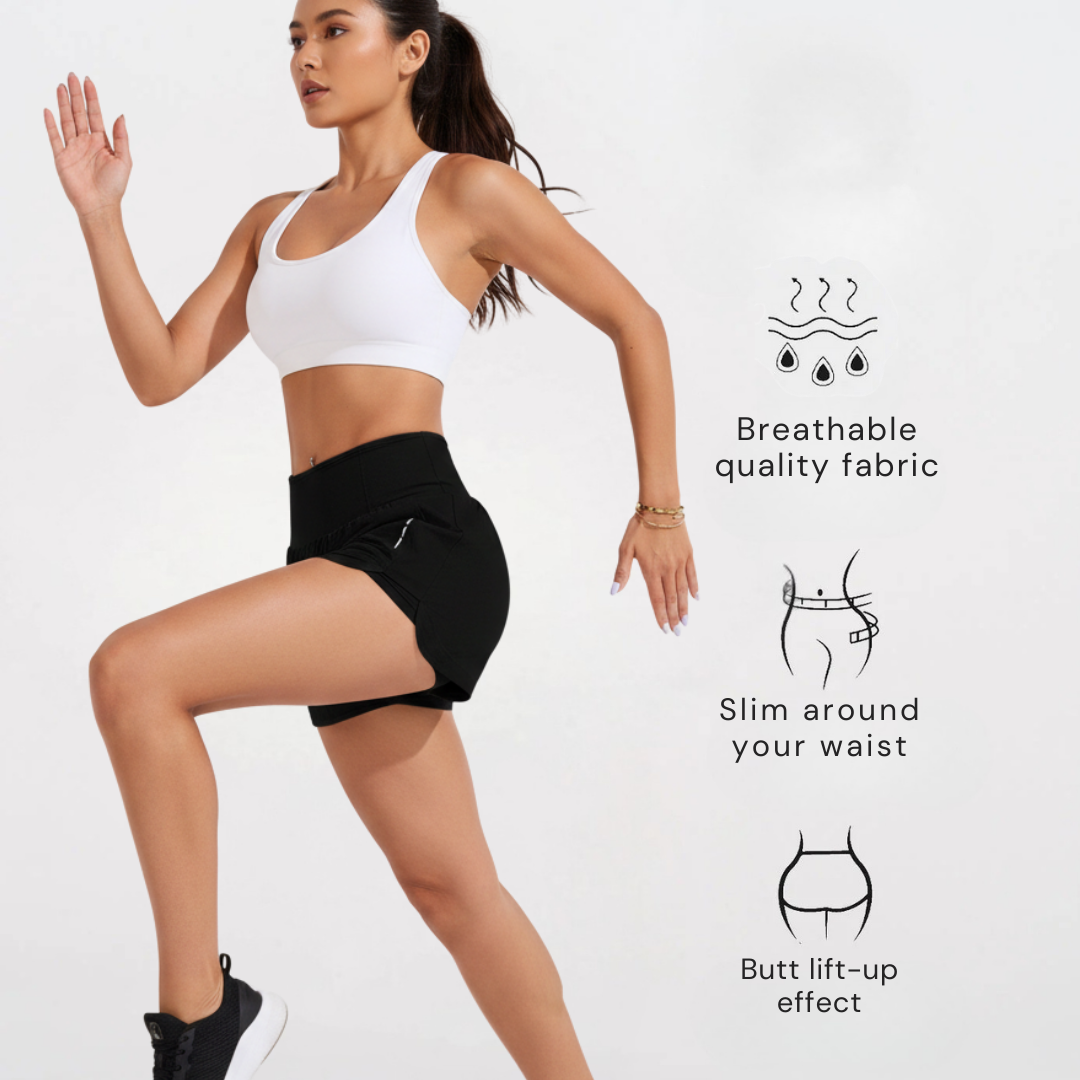 Plus Size Zip Up Activewear Jacket for Women – Long Sleeve Workout Gym JacketWomen’s 2 in 1 Running Shorts with Pockets – Elastic Waist Workout Gym Shorts