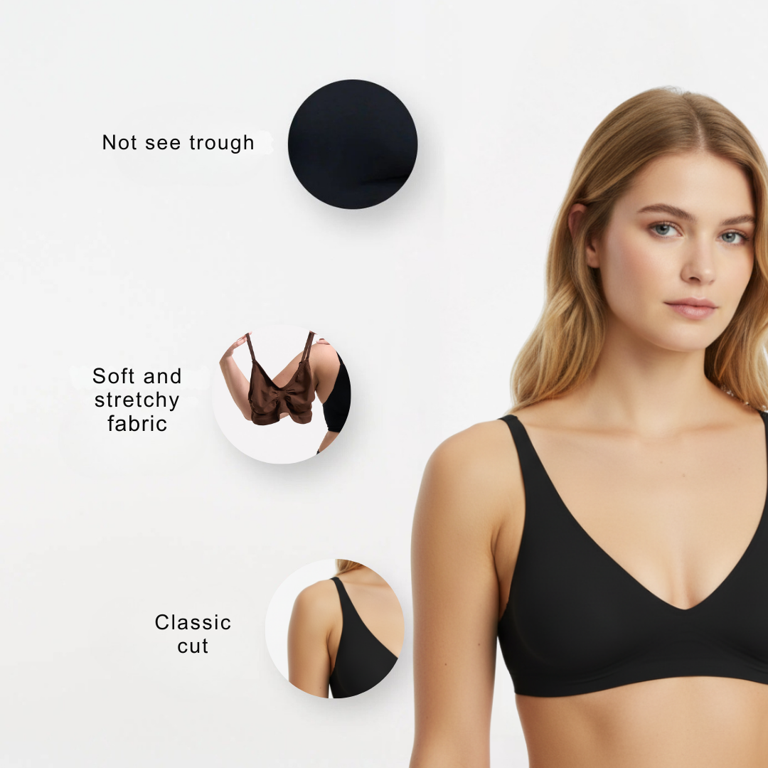 Women’s Seamless V Neck Bra – Soft Stretch Wireless Everyday Fit