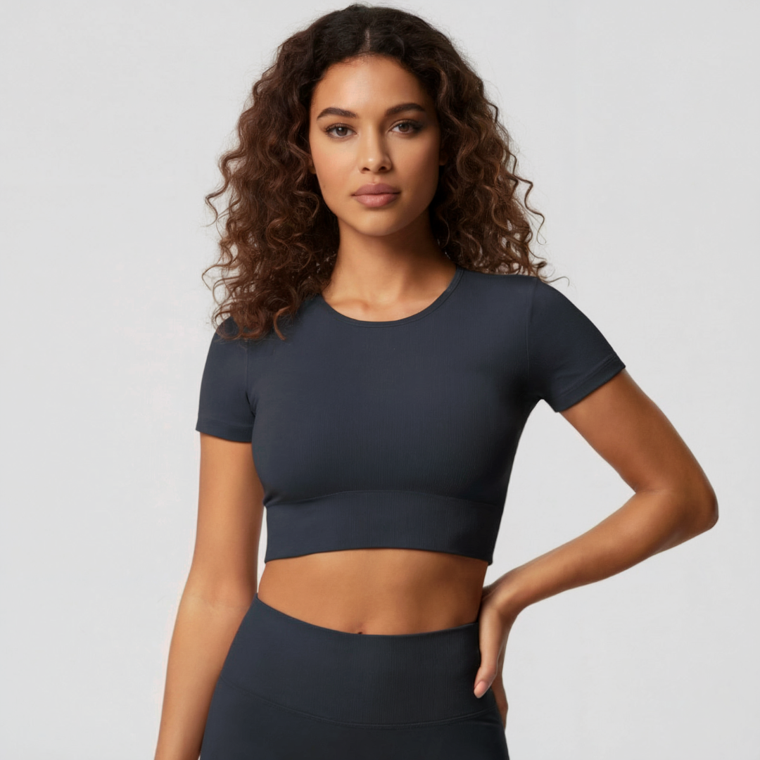 Bra for Women – Short Sleeve Stretch Workout Crop Top