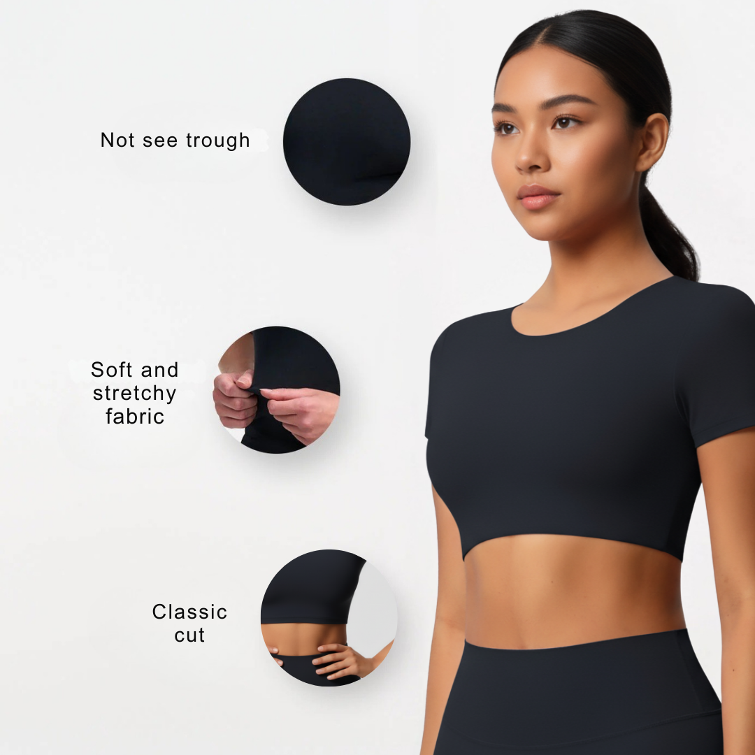 Bra for Women – Short Sleeve Stretch Workout Crop Top