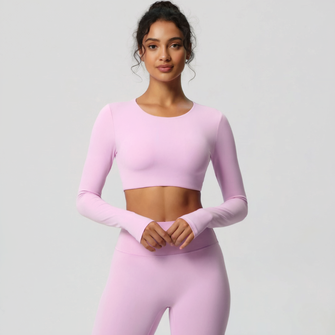 Long Sleeve Workout Crop Top for Women – Stretch Gym Top with Fitted Design