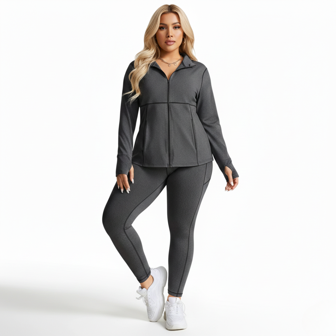 Plus Size 2 Piece Tracksuit for Women – Zip Jacket and Straight Leg Pants Activewear Set