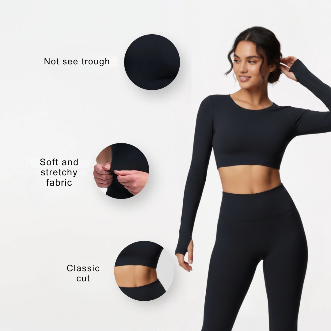 Long Sleeve Workout Crop Top for Women – Stretch Gym Top with Fitted Design
