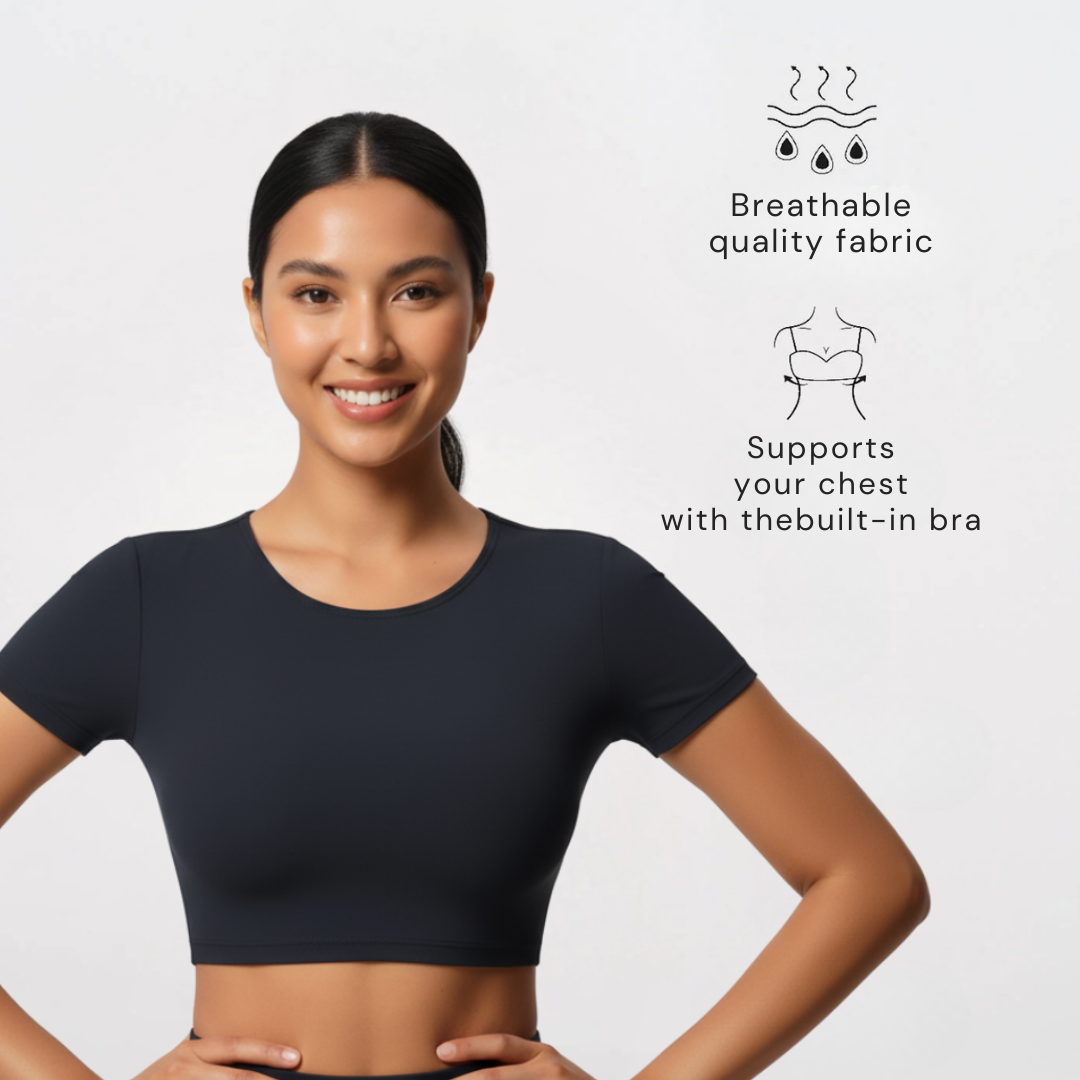 Bra for Women – Short Sleeve Stretch Workout Crop Top