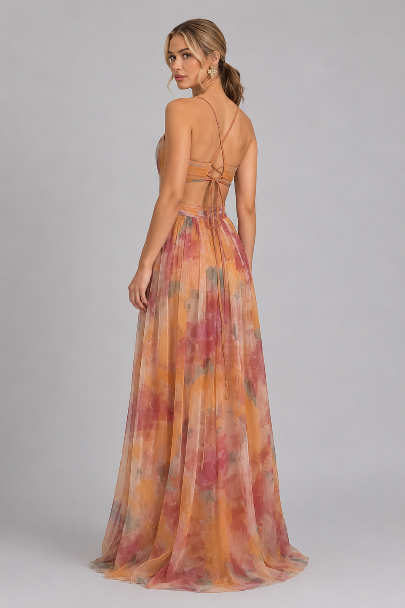 Women's Floral V Neck Cut Out Maxi Dress – Elegant Summer Occasion Dress