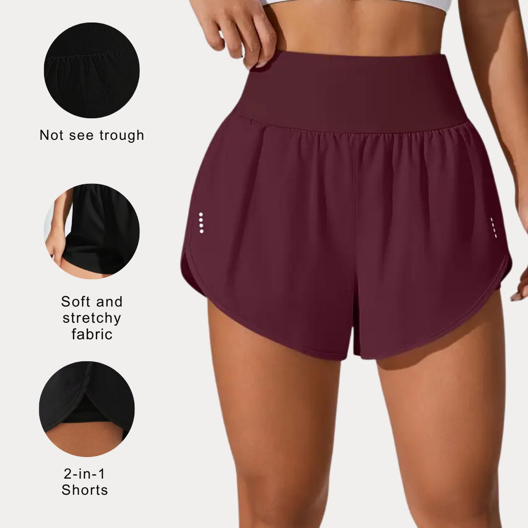 Women’s 2 in 1 Running Shorts with Pockets – Elastic Waist Workout Shorts