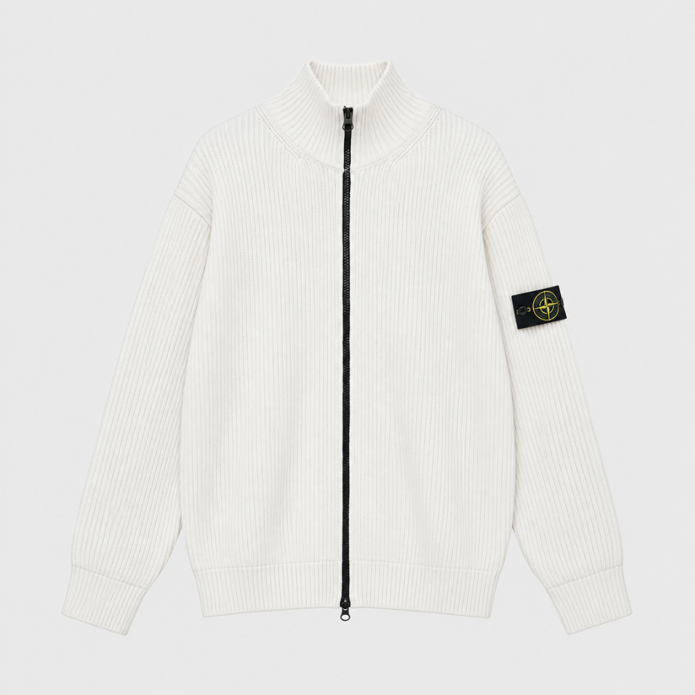 Stone Island Men's Ribbed Cotton Zip-Up Sweater