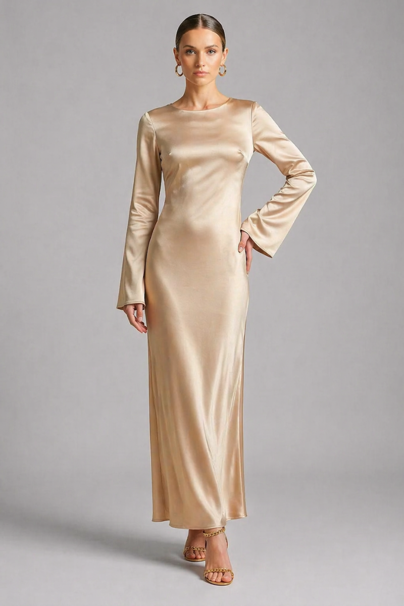 Women's Long Sleeve Maxi Dress - Tie Waist Casual Everyday Dress