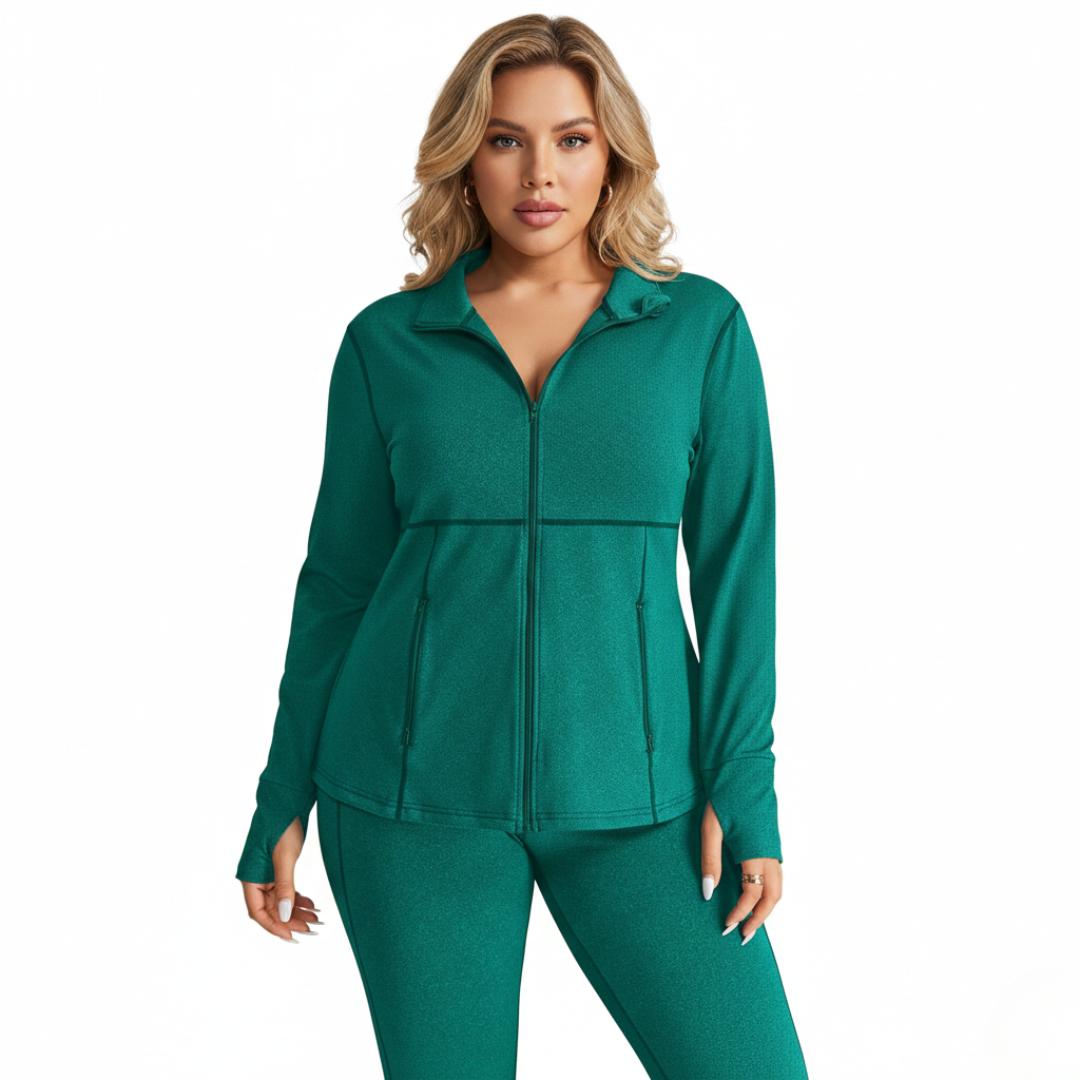Plus Size 2 Piece Tracksuit for Women – Zip Jacket and Straight Leg Pants Activewear Set