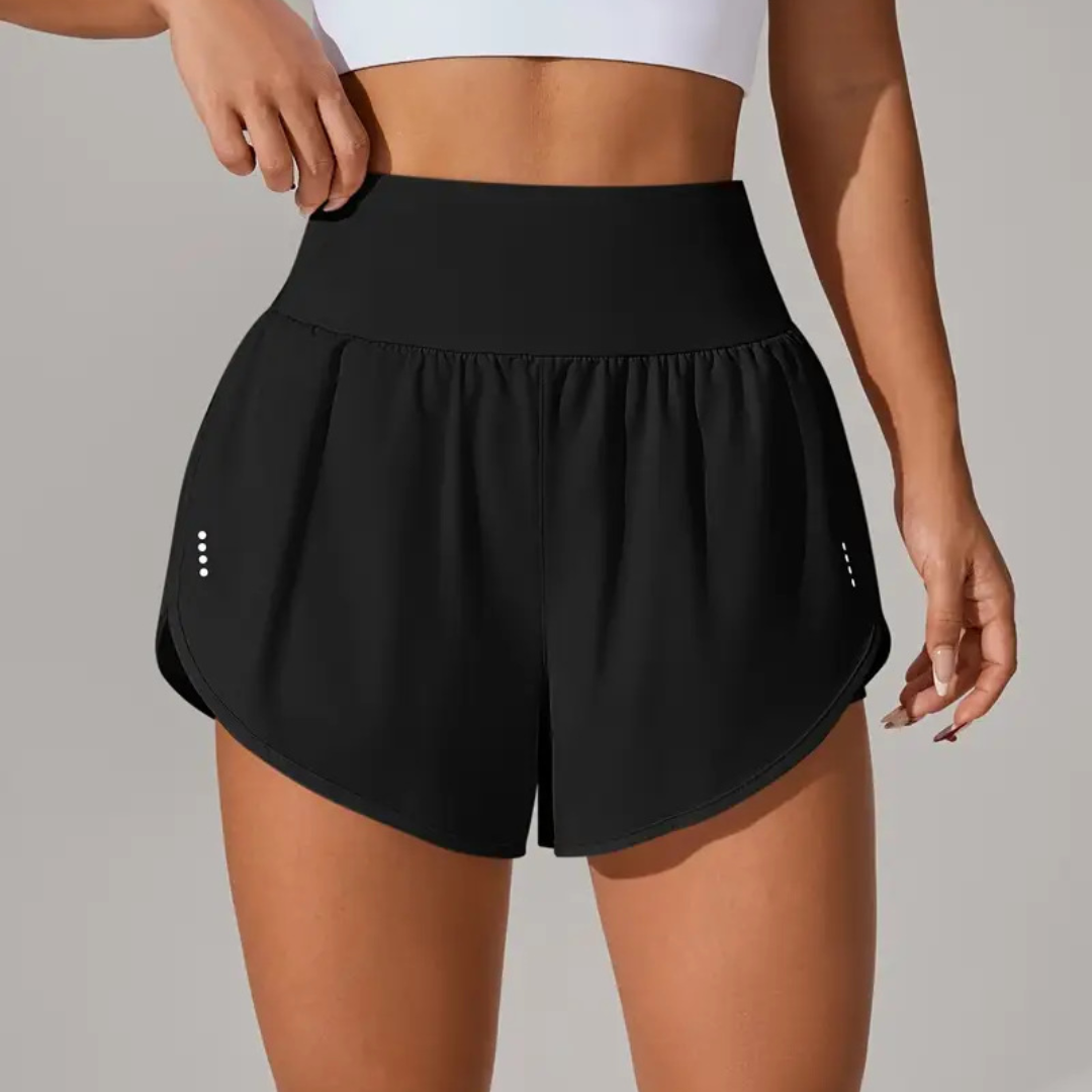 Women’s 2 in 1 Running Shorts with Pockets – Elastic Waist Workout Shorts