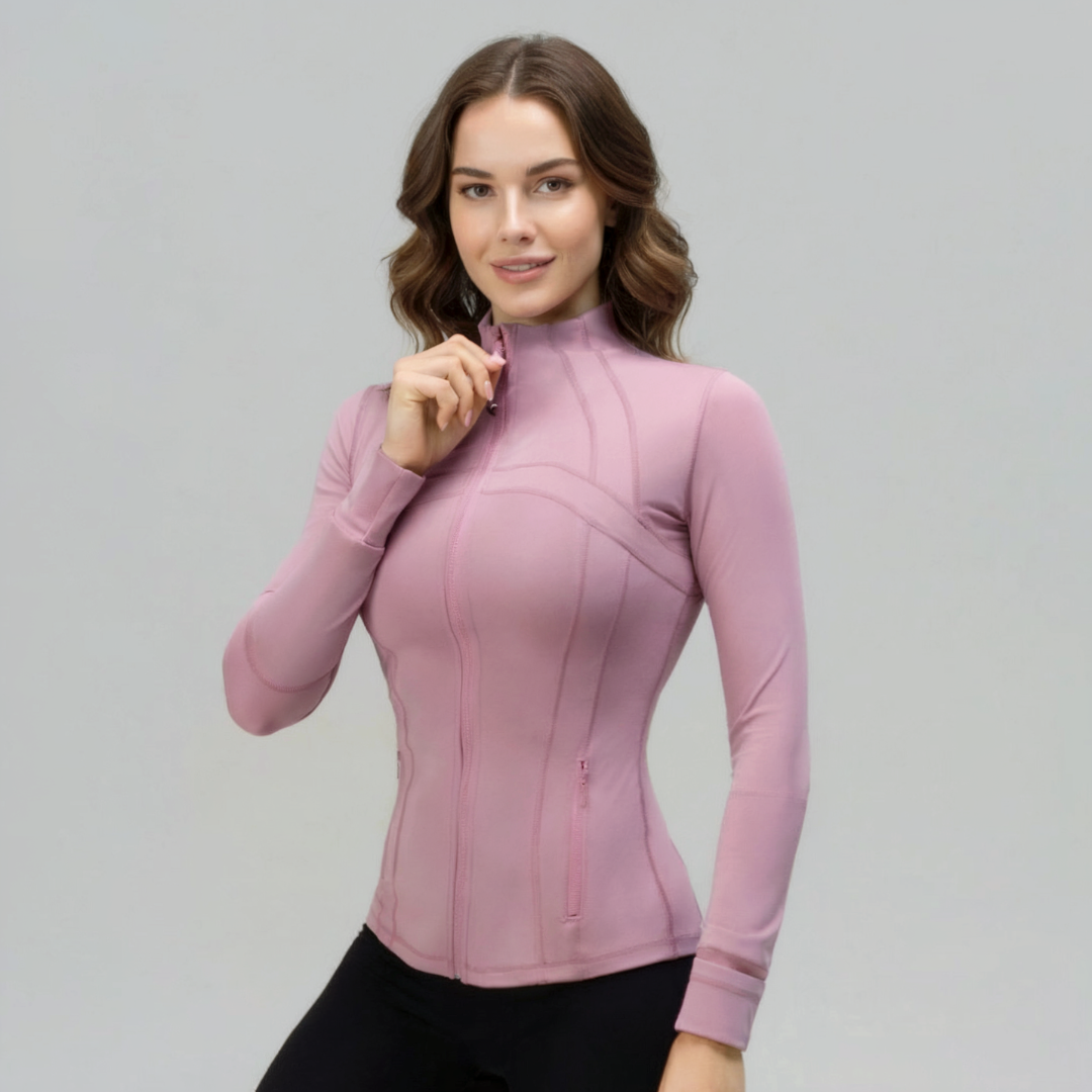 Women’s Zip Up Gym Jacket – Fitted Activewear Jacket with Full Zip Front