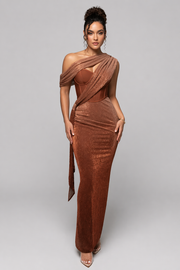 Women's Off Shoulder Maxi Dress - Draped Evening Formal Dress
