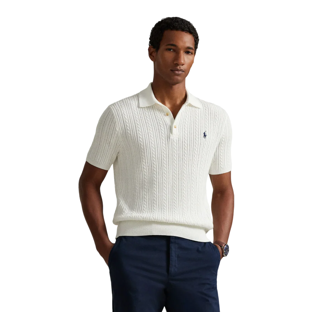 Cable-Knit Cotton Polo Jumper