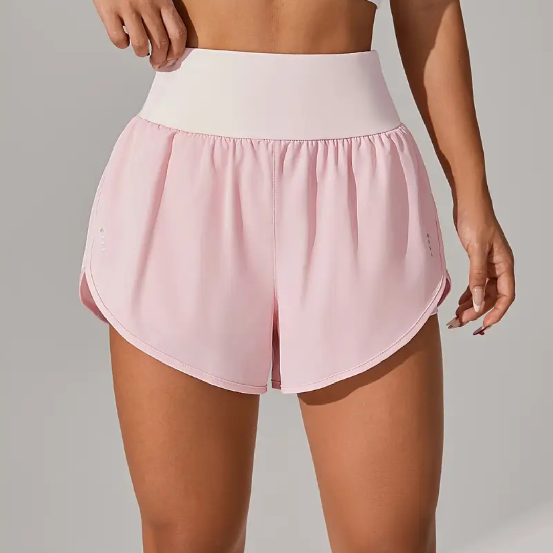 Women’s 2 in 1 Running Shorts with Pockets – Elastic Waist Workout Shorts