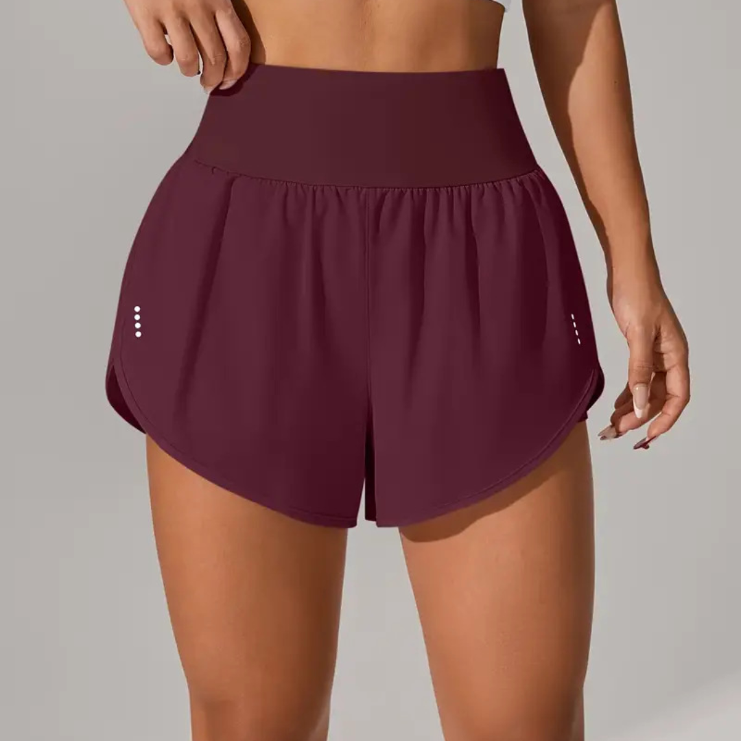 Women’s 2 in 1 Running Shorts with Pockets – Elastic Waist Workout Shorts