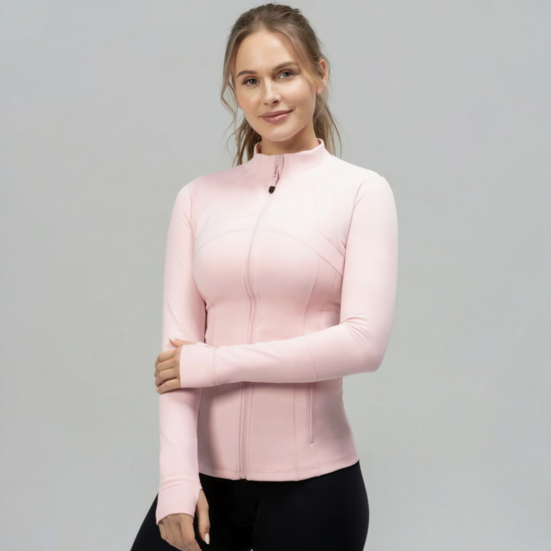 Women’s Zip Up Gym Jacket – Fitted Activewear Jacket with Full Zip Front