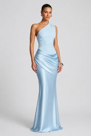 Women's One Shoulder Maxi Dress - Draped Evening Formal Dress