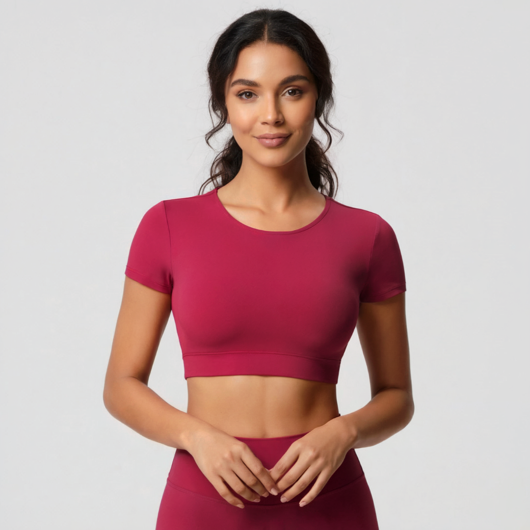 Bra for Women – Short Sleeve Stretch Workout Crop Top