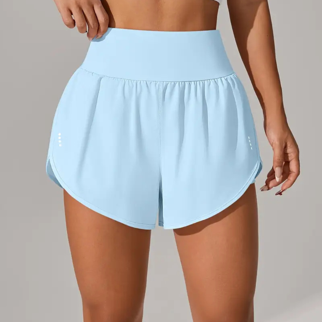 Women’s 2 in 1 Running Shorts with Pockets – Elastic Waist Workout Shorts