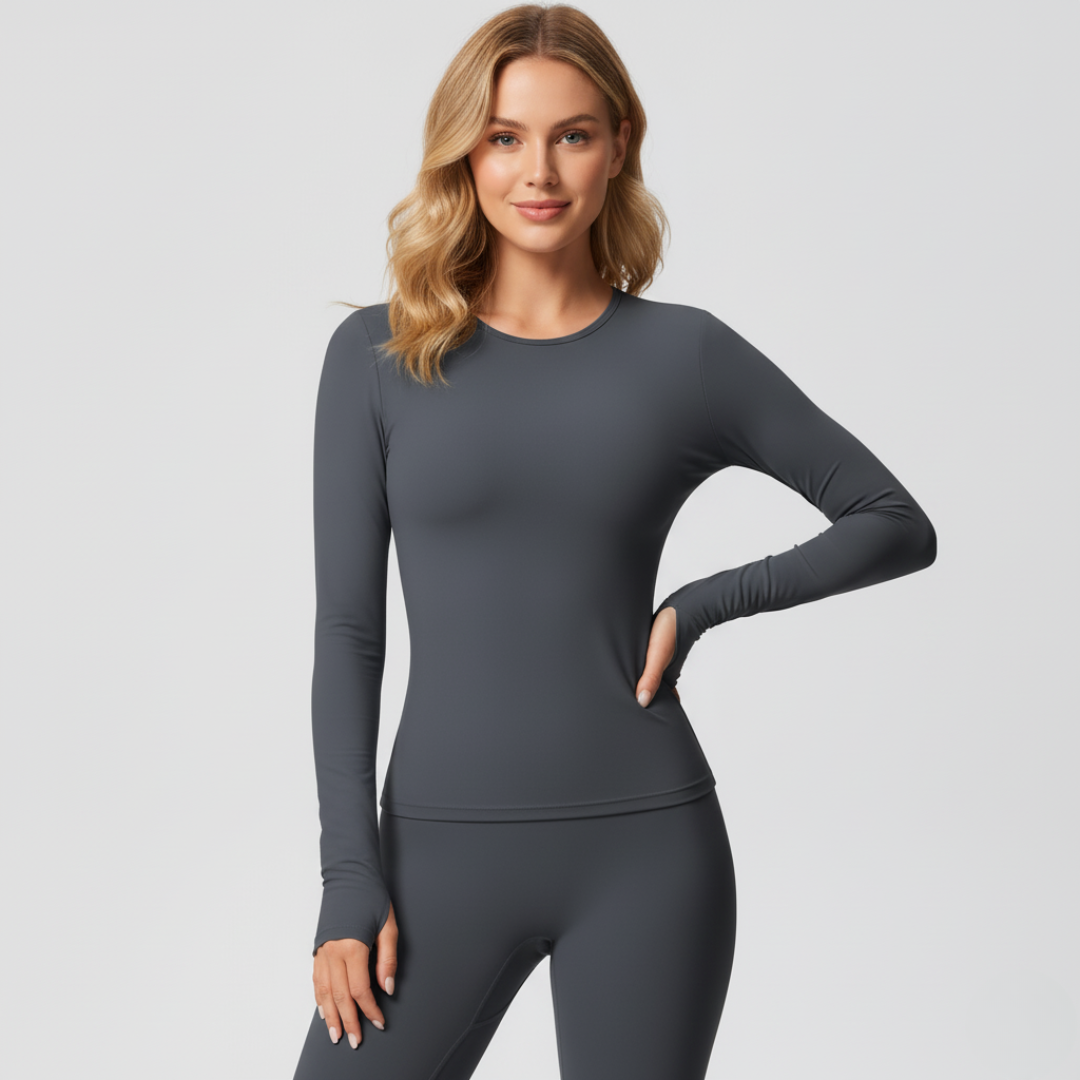 Women’s Long Sleeve Crop Top – Fitted Casual Top with Stretch Fit