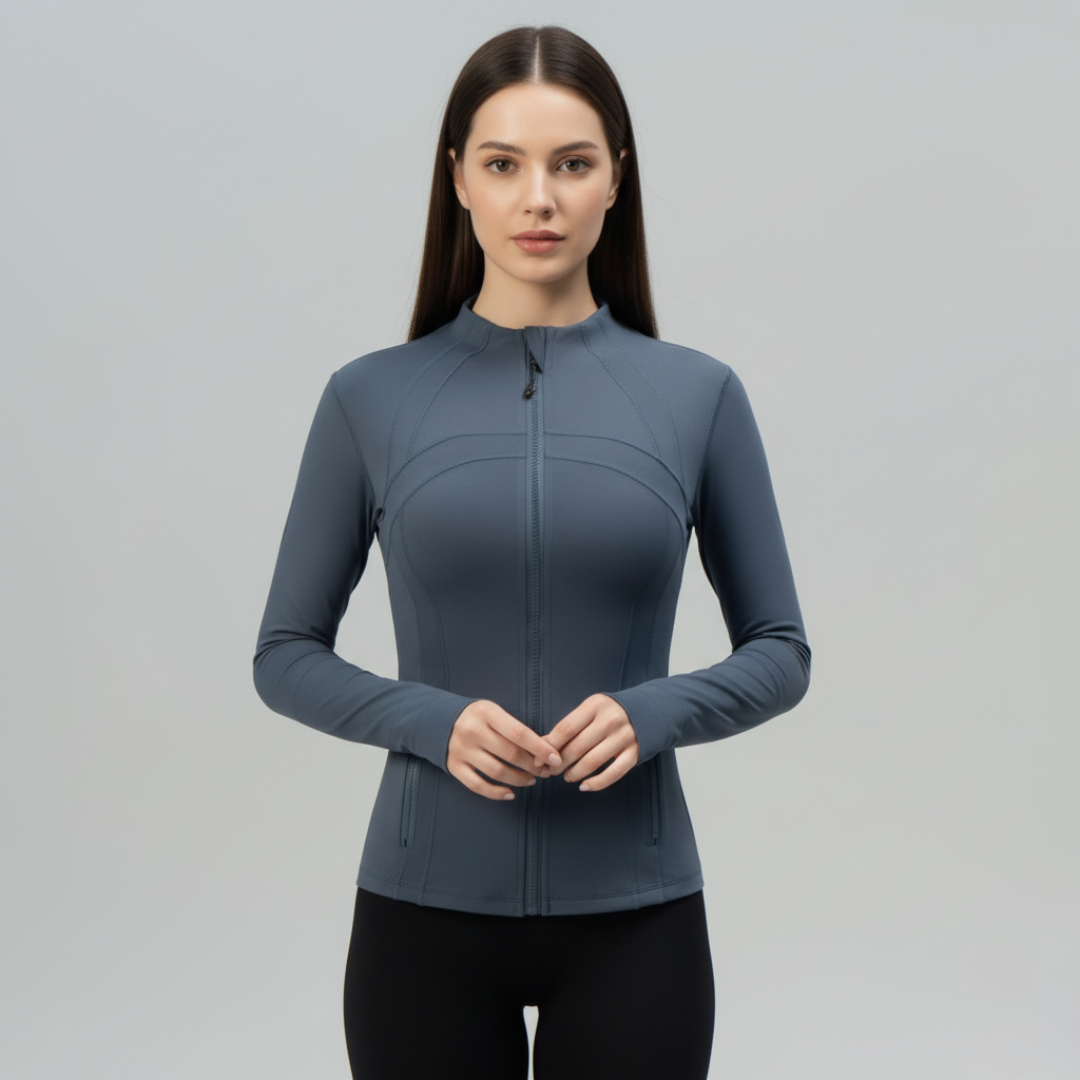 Women’s Zip Up Gym Jacket – Fitted Activewear Jacket with Full Zip Front