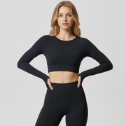 Long Sleeve Workout Crop Top for Women – Stretch Gym Top with Fitted Design