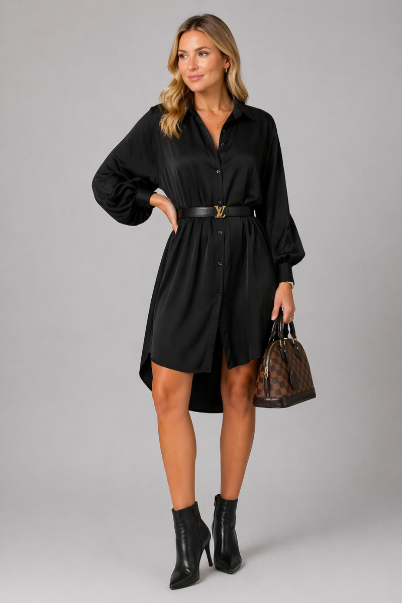 Alina Women's Oversized Blouse - Black Casual Loose Fit Shirt