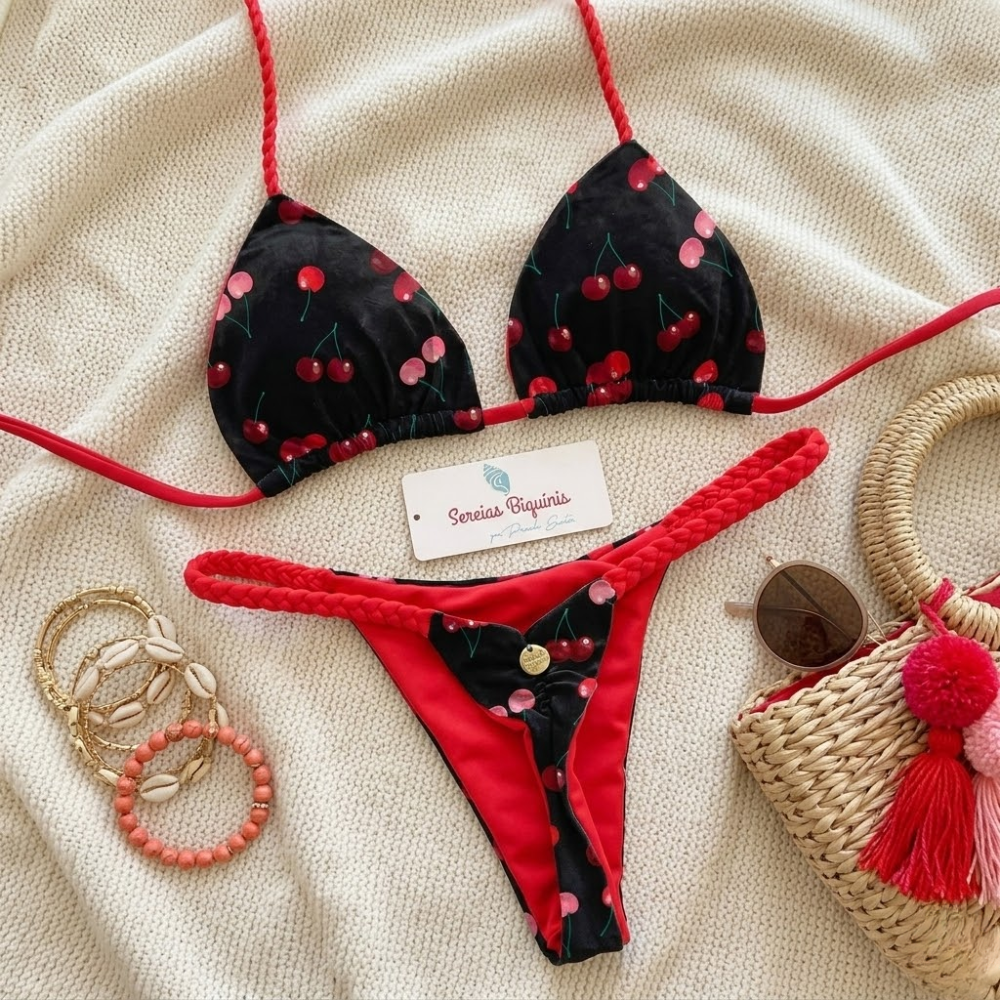 Printed Bikini Set for Women – Padded Thong Two Piece Swimwear with Straps