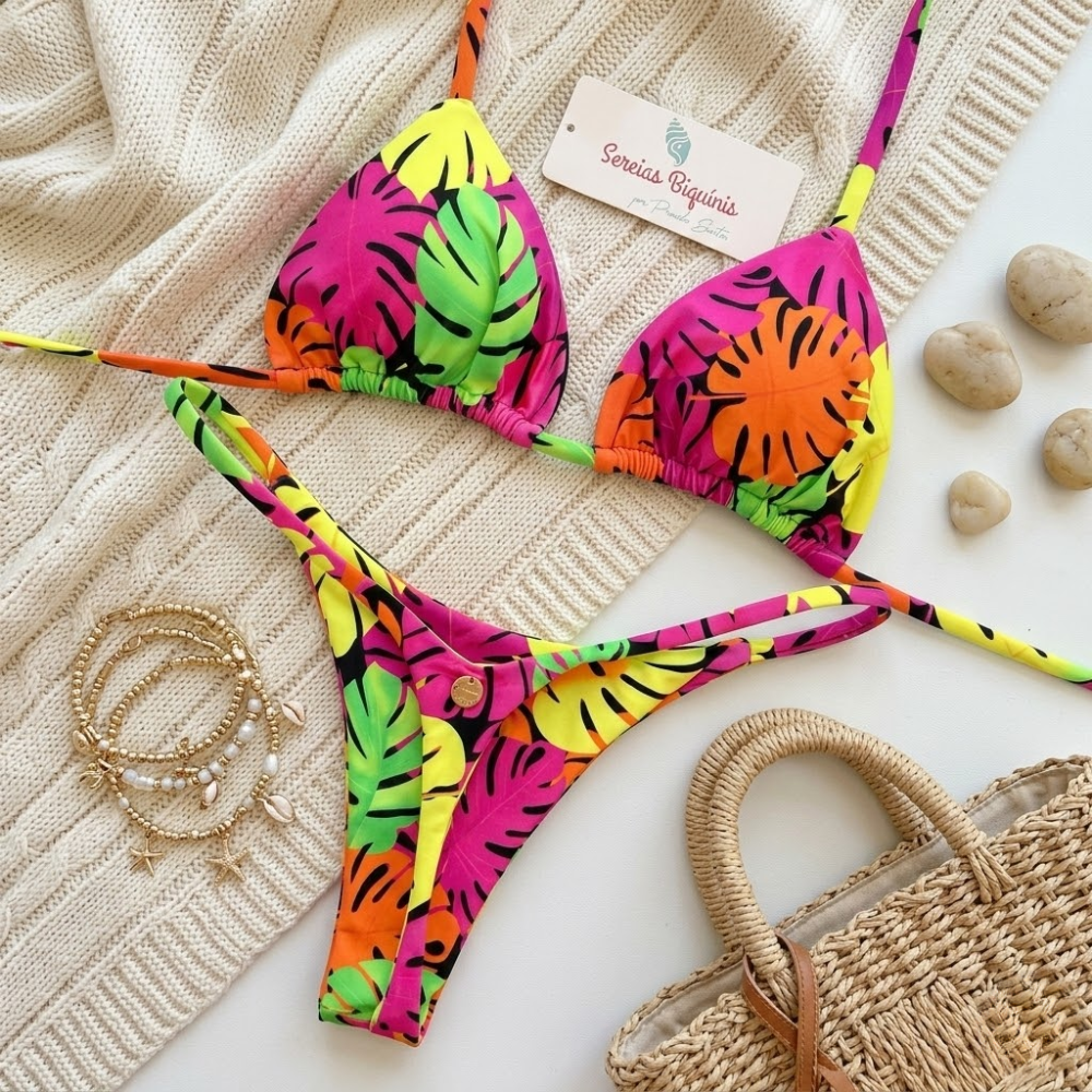 Printed Bikini Set for Women – Padded Thong Two Piece Swimwear with Straps