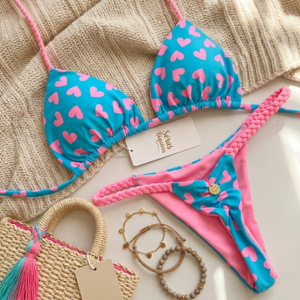 Printed Bikini Set for Women – Padded Thong Two Piece Swimwear with Straps