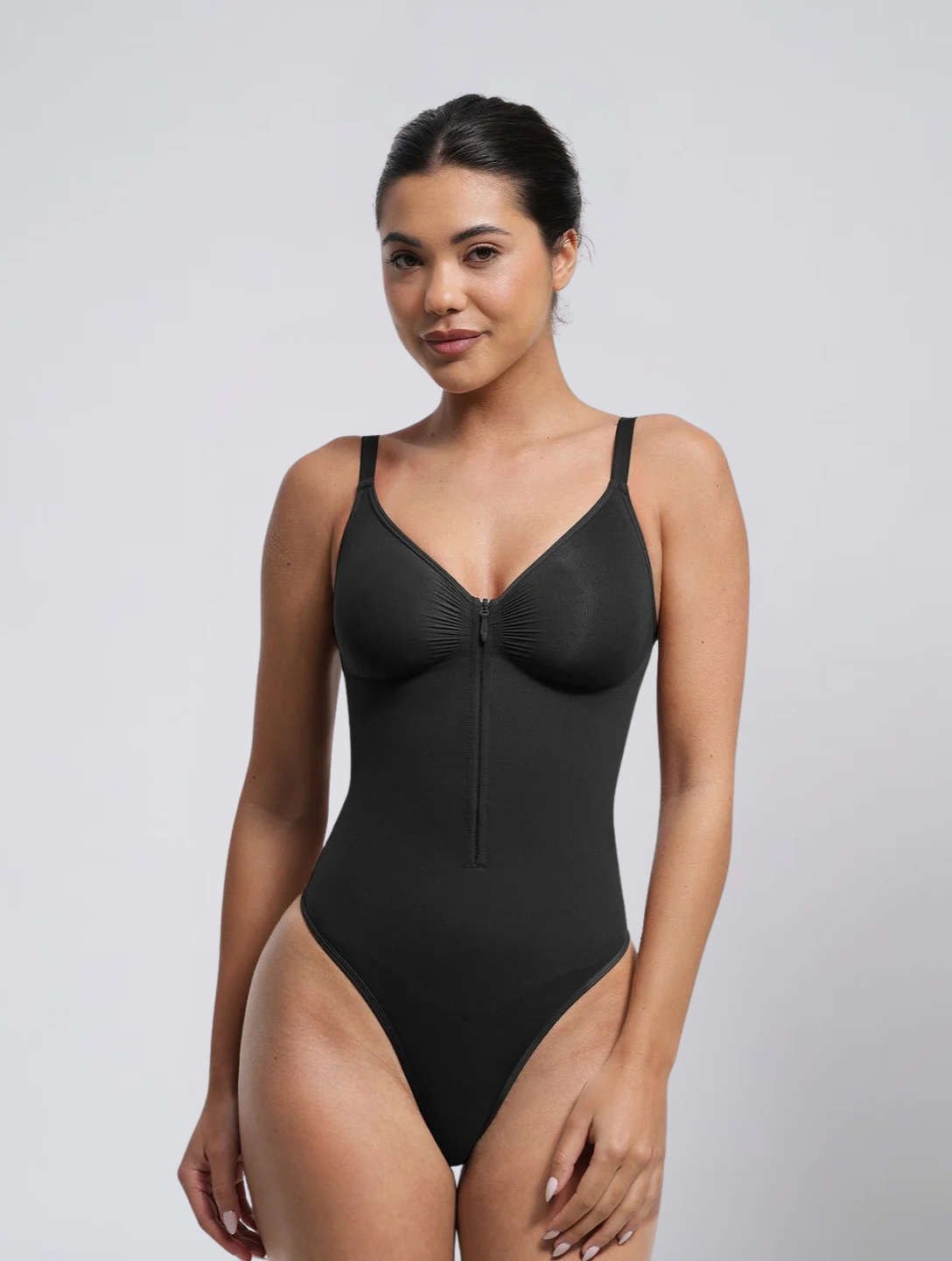 Seamless Zip Front Shapewear Bodysuit for Women – Stretch Body with Built In Cups