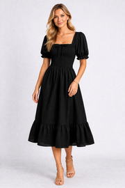 Chiffon A-Line Summer Dress for Women – Short Sleeve Pleated Casual Dress