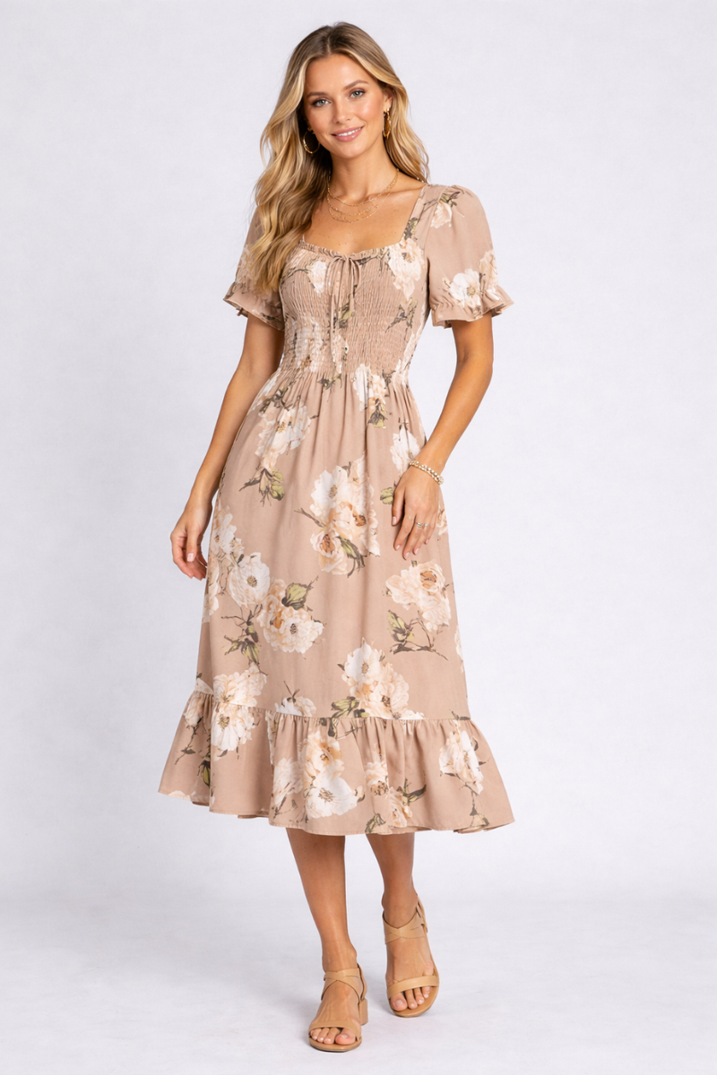 Chiffon A-Line Summer Dress for Women – Short Sleeve Pleated Casual Dress