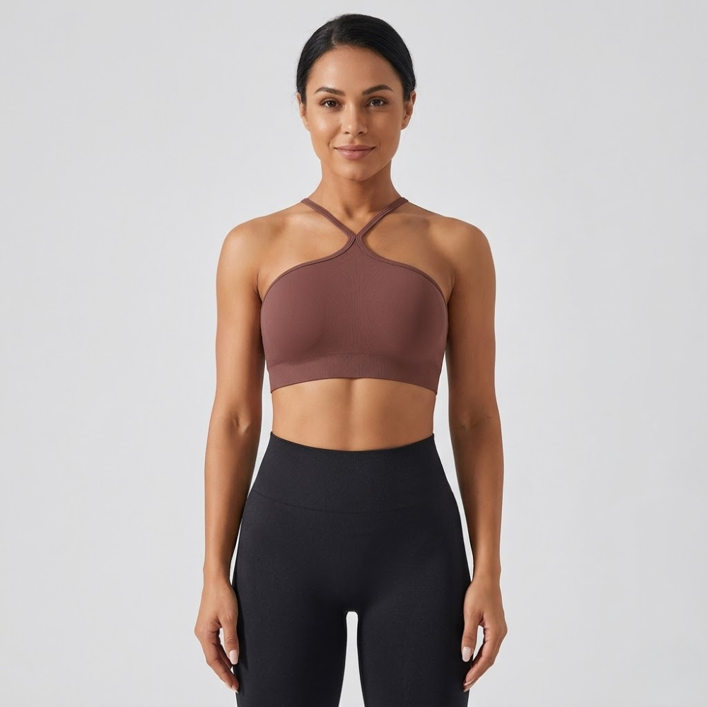 Criss Cross Crop Top for Women – Halter Neck Sleeveless Workout Gym Top