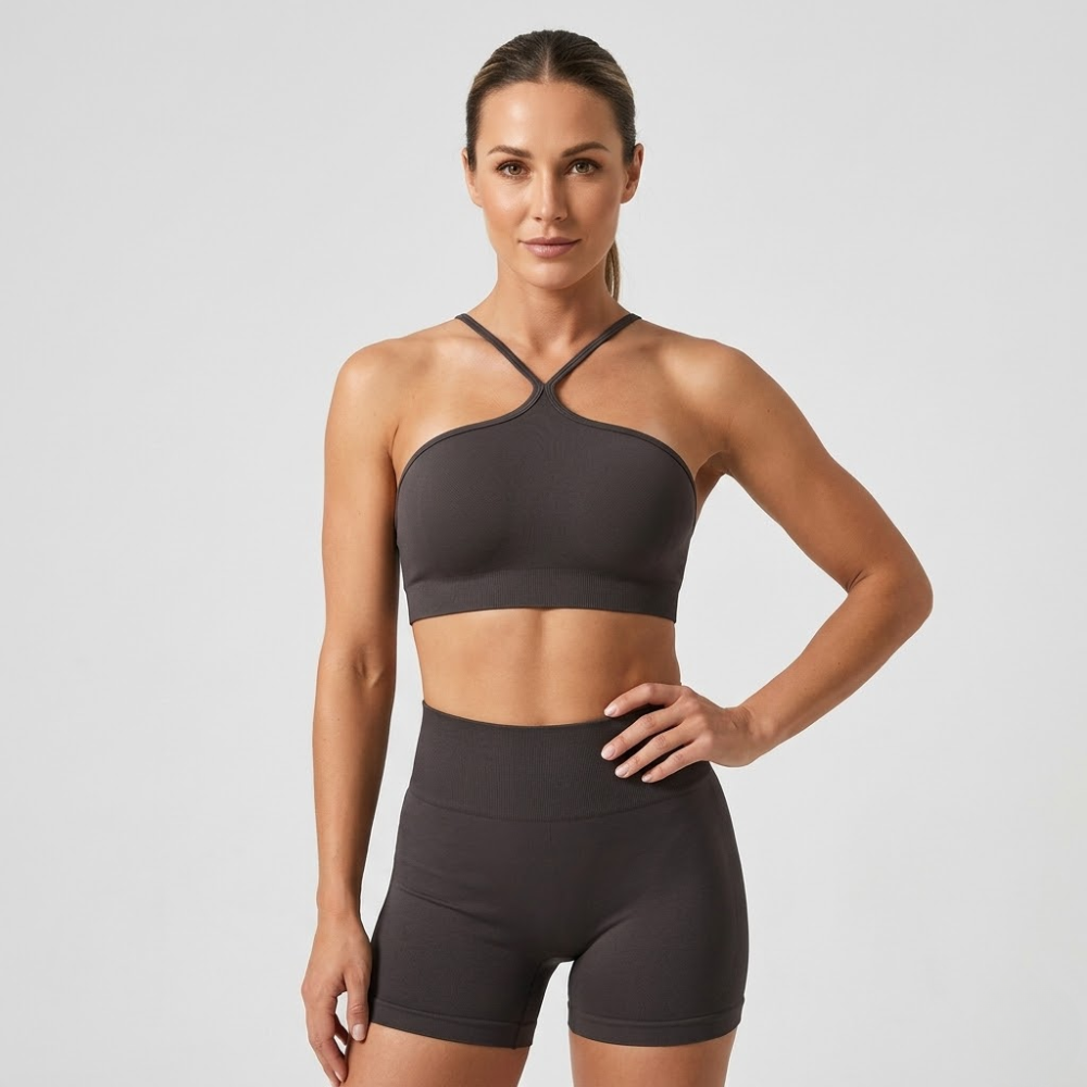 Criss Cross Crop Top for Women – Halter Neck Sleeveless Workout Gym Top