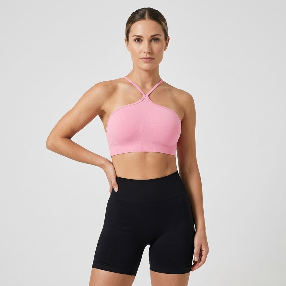Criss Cross Crop Top for Women – Halter Neck Sleeveless Workout Gym Top