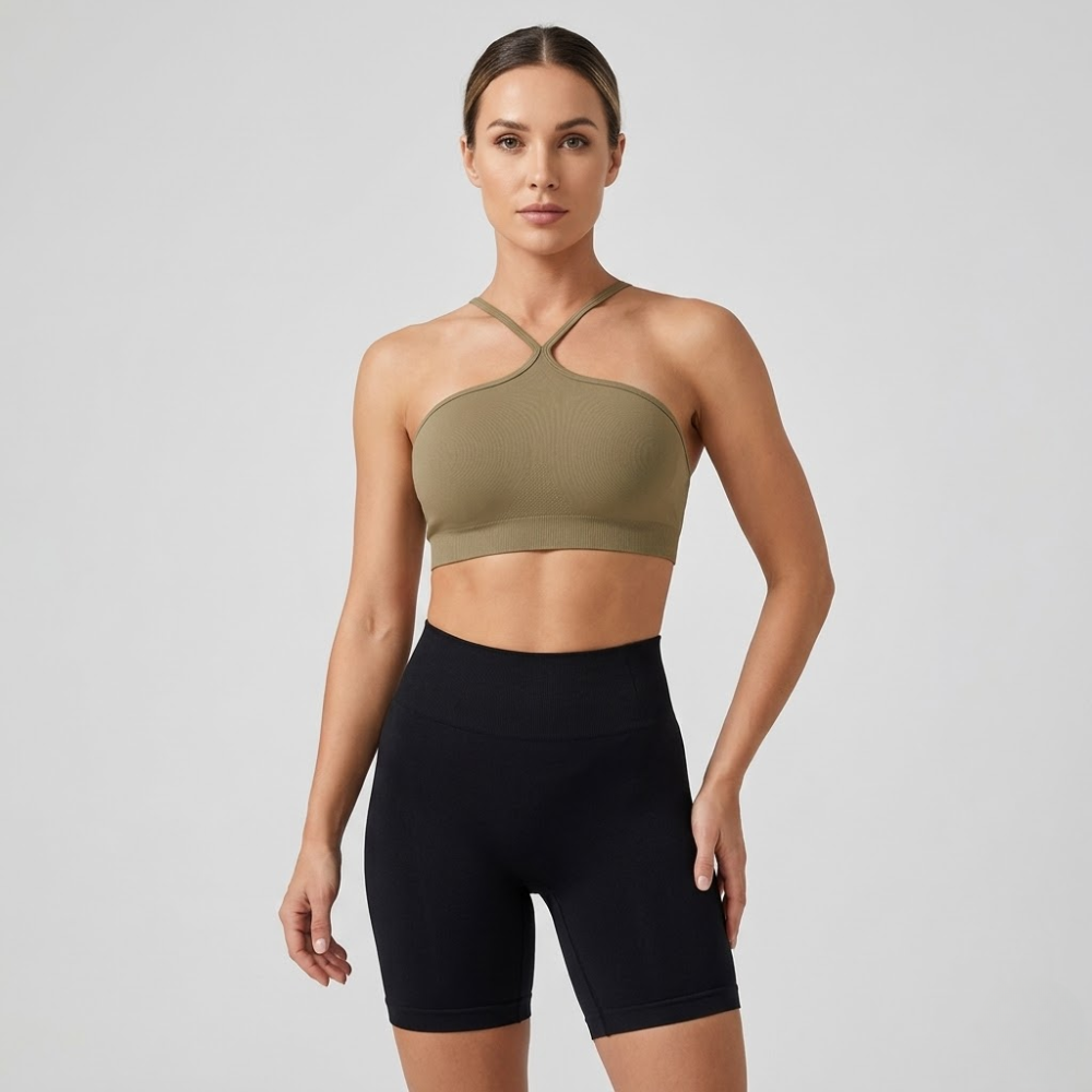Criss Cross Crop Top for Women – Halter Neck Sleeveless Workout Gym Top