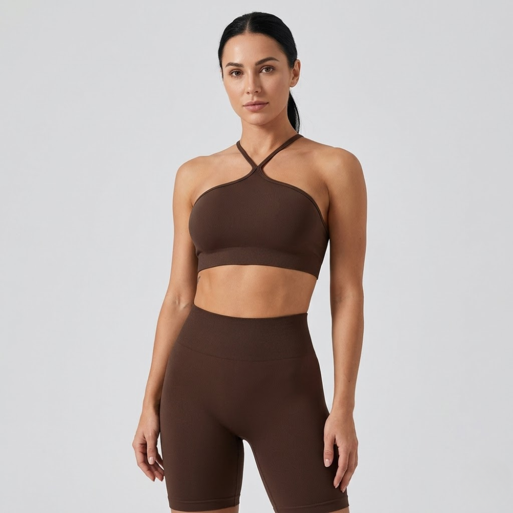 Criss Cross Crop Top for Women – Halter Neck Sleeveless Workout Gym Top