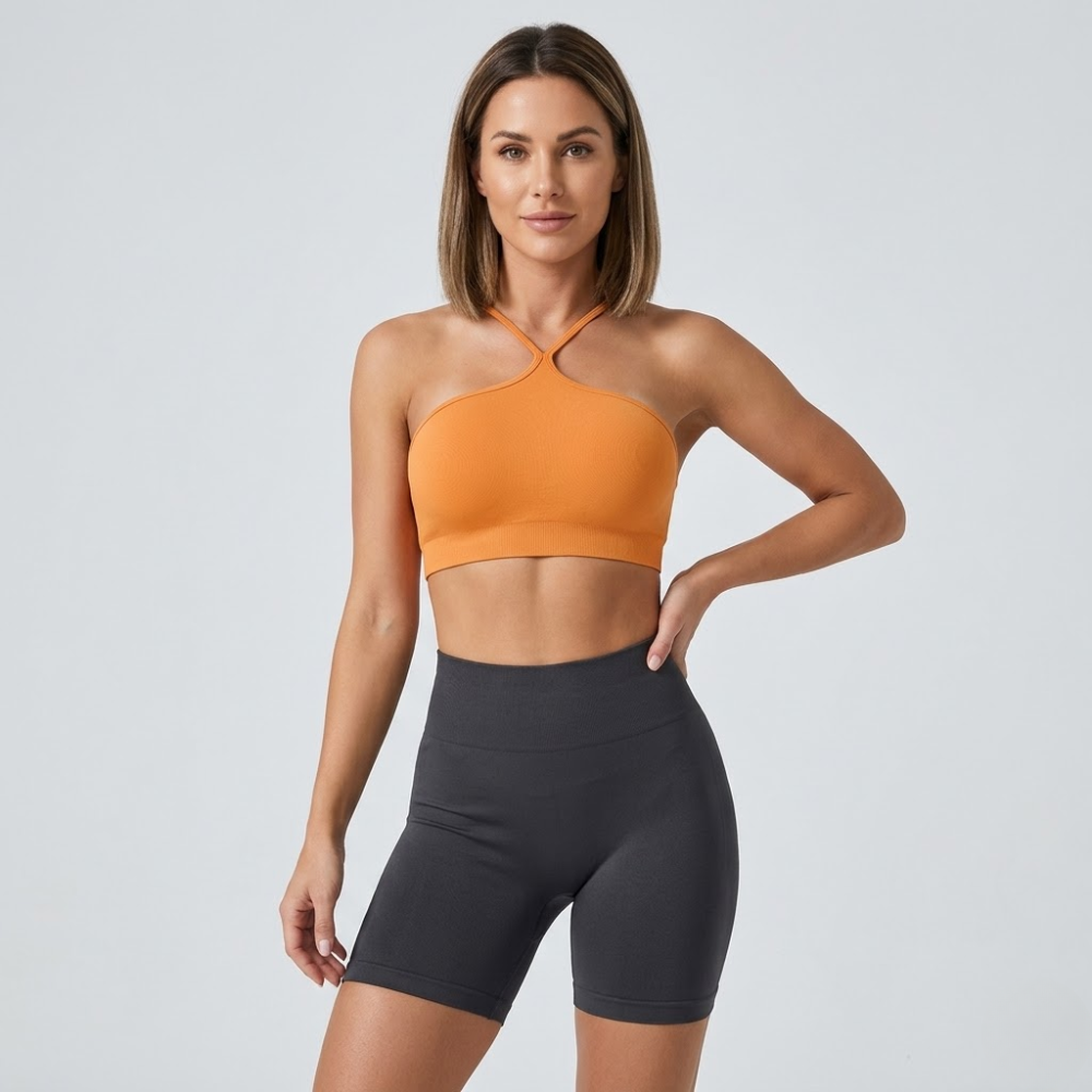 Criss Cross Crop Top for Women – Halter Neck Sleeveless Workout Gym Top