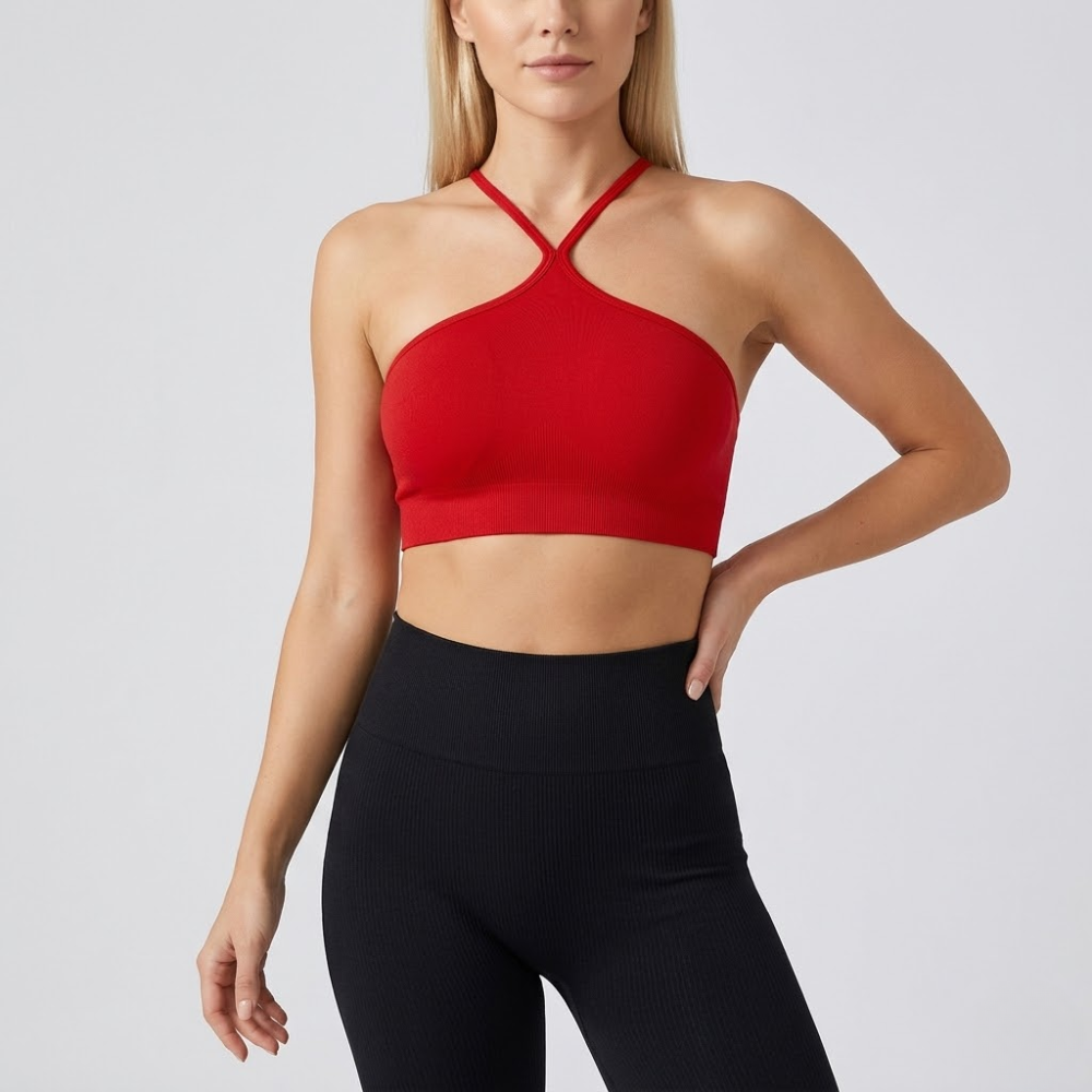 Criss Cross Crop Top for Women – Halter Neck Sleeveless Workout Gym Top